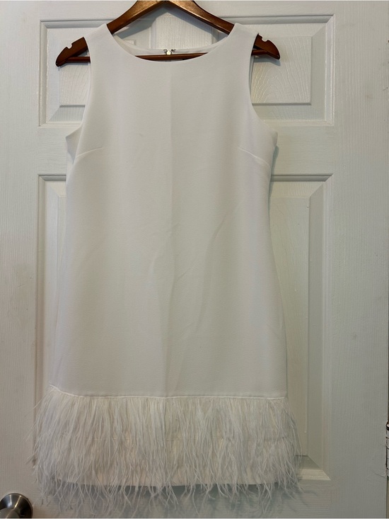 Karl Lagerfeld Dresses & Skirts - Karl Lagerfeld Cream Sleeveless Dress with Feather Trim